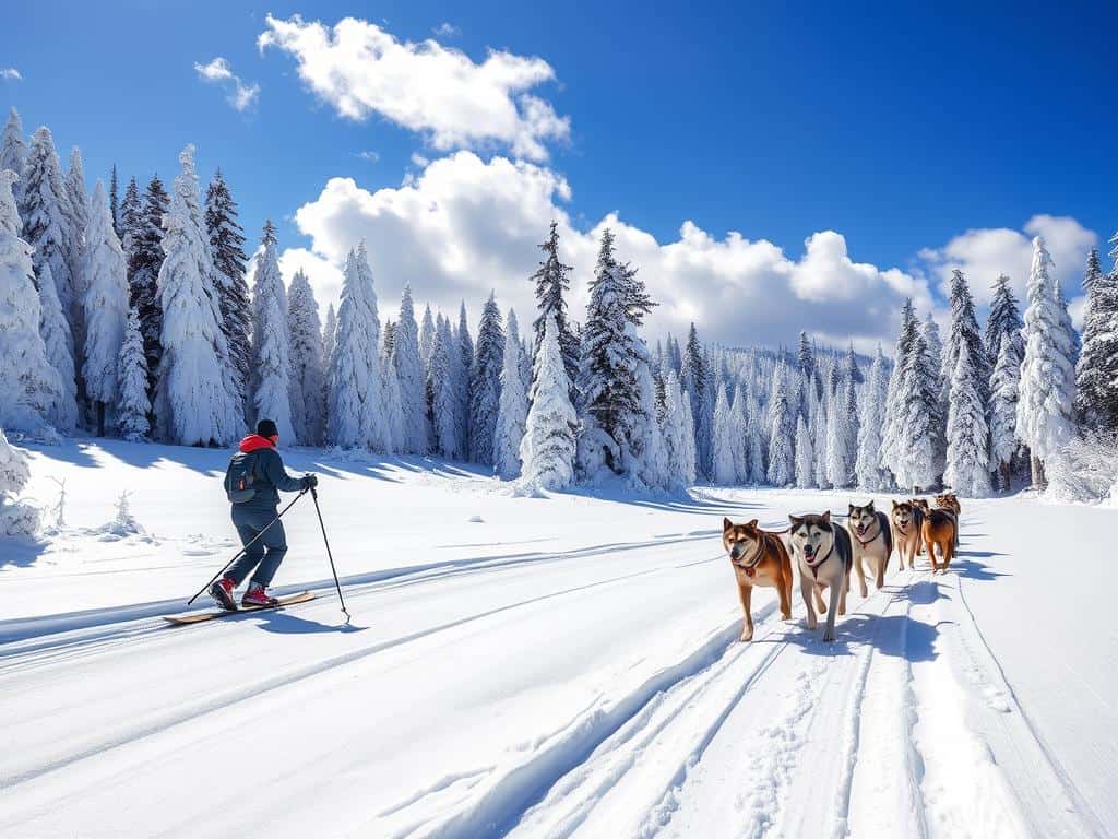 winter adventures with snowshoeing, ski biking, and dog sledding sports